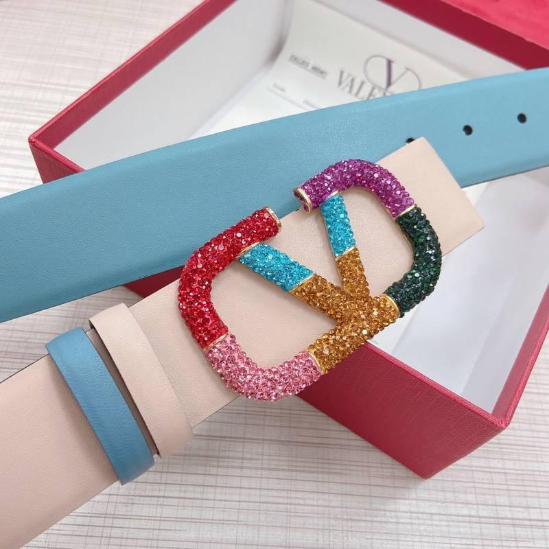 VALENTINO GARAVANI V logo Rainbow Reversible Leather Belt 'Beige/Sky Blue' Banlieue91