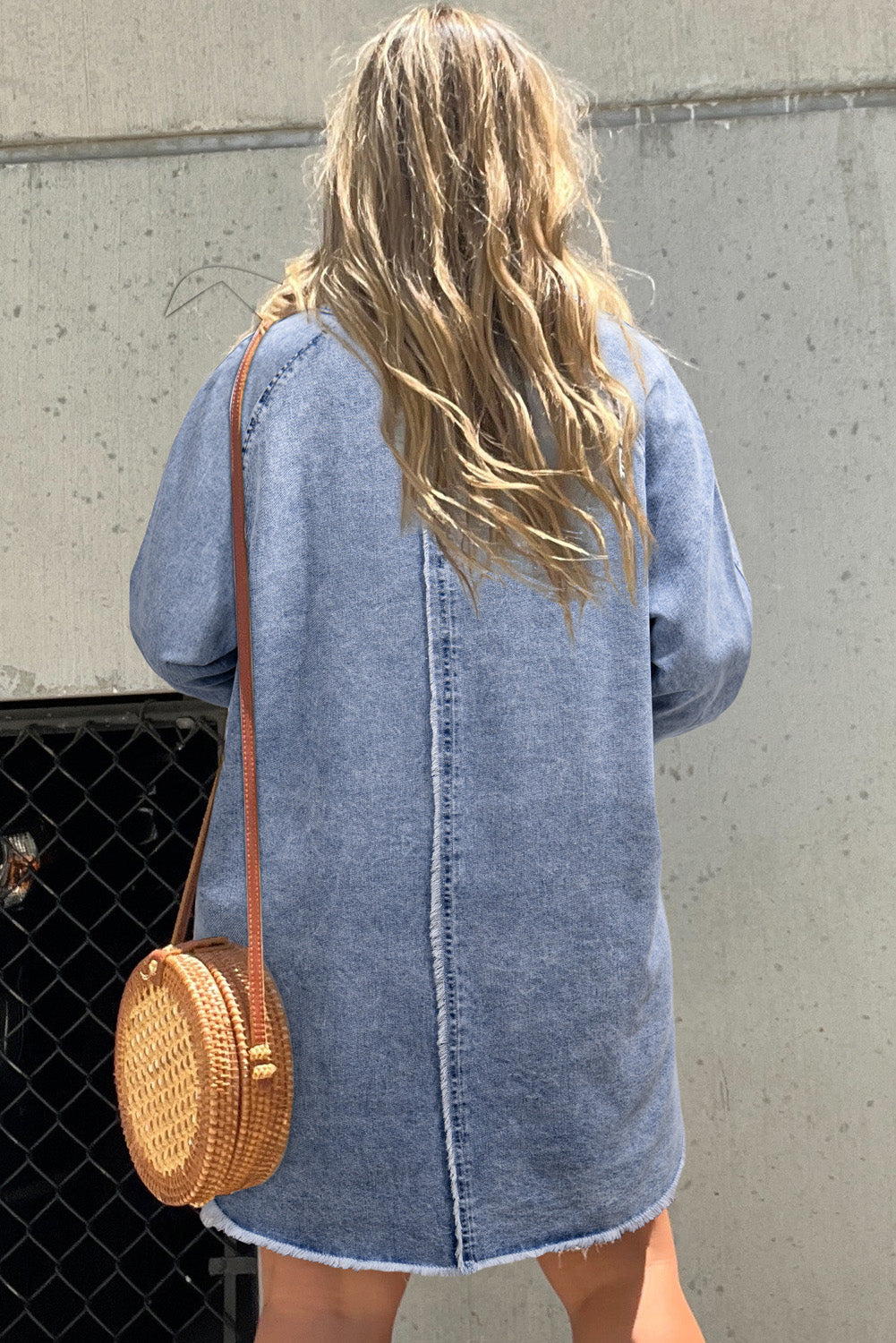 Beau Blue Acid Washed Distressed Edge Denim Mini Dress