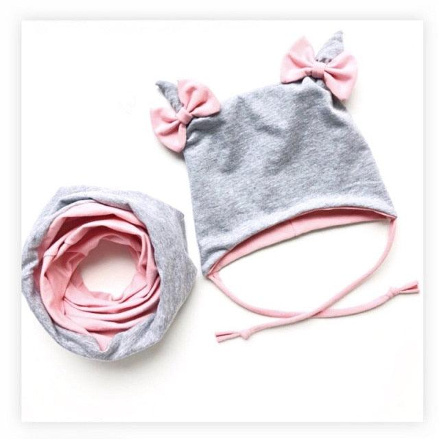 Baby Cotton Hat  Autumn Winter Children Scarf Hat Sets  Bowknot Ear Baby Girl Boy Warm Beanies Cap Neck Warmer Scarf Fleece Balaclava Hood Ski Mask Cold Weather Face Mask Neck Warmer Winter Nose Warmer Stevvex