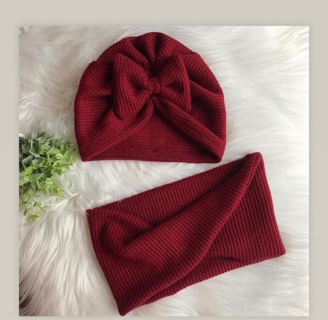Baby Cotton Hat  Autumn Winter Children Scarf Hat Sets  Bowknot Ear Baby Girl Boy Warm Beanies Cap Neck Warmer Scarf Fleece Balaclava Hood Ski Mask Cold Weather Face Mask Neck Warmer Winter Nose Warmer Stevvex