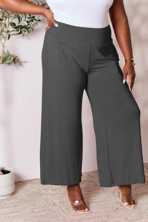 Basic Bae Full Size Smocked Wide Waistband Wide Leg Women Pants