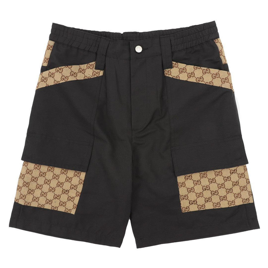 Gucci Dark Grey Bermuda Shorts with GG Canvas Inserts in Cotton Banlieue91
