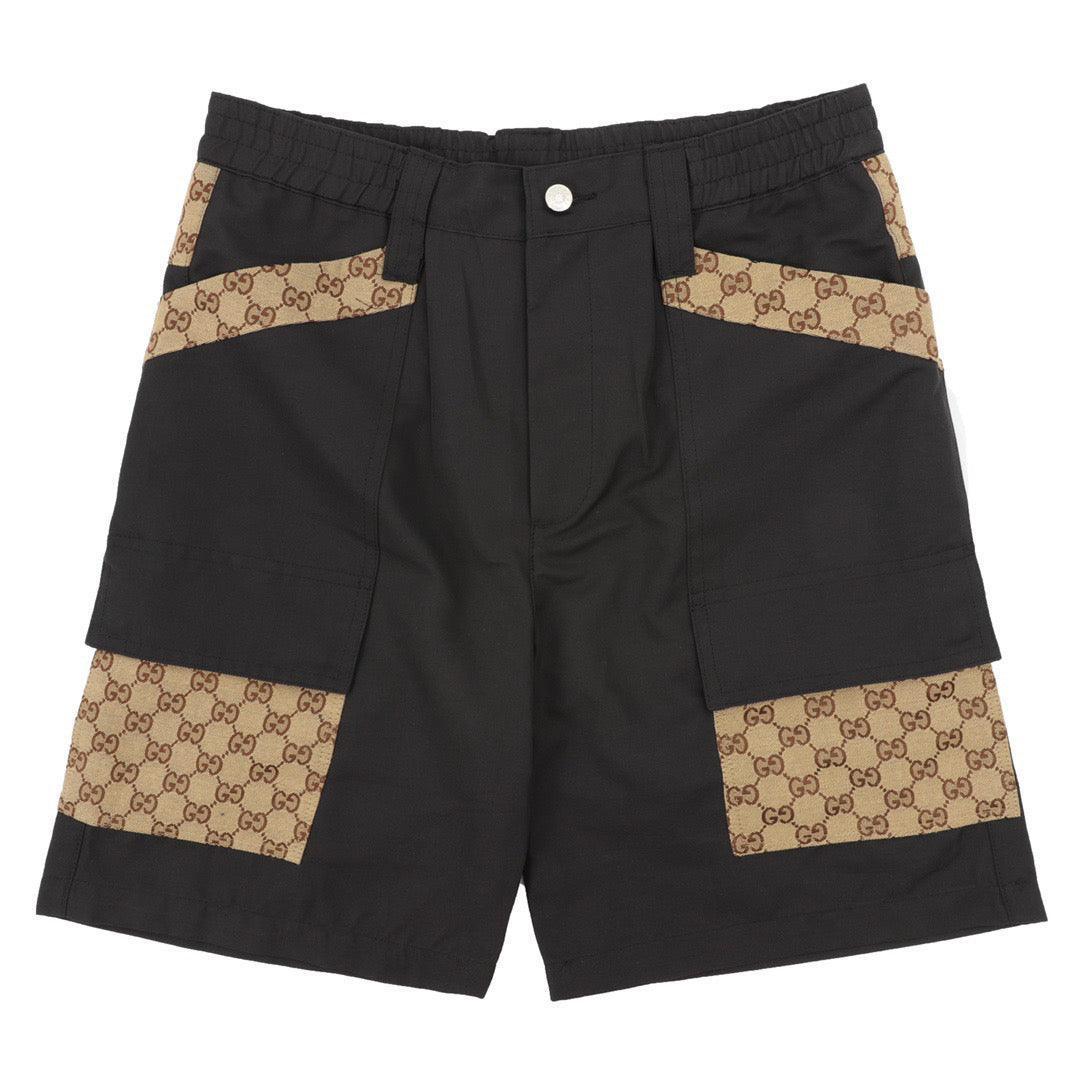Gucci Dark Grey Bermuda Shorts with GG Canvas Inserts in Cotton Banlieue91