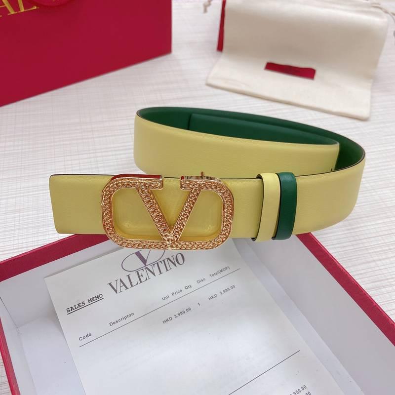 Valentino V logo Hammered Buckle Reversible Wide Signature Belt 'Lime/Green' Banlieue91