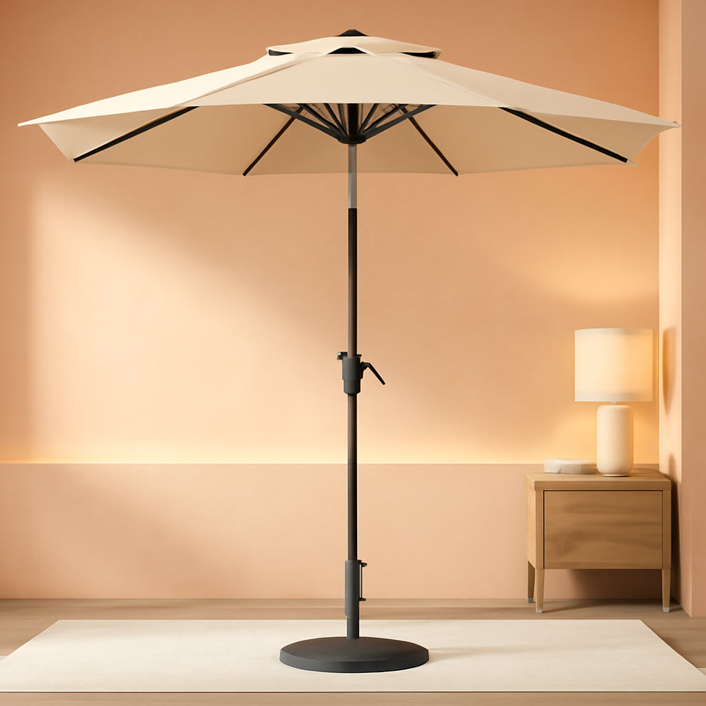 Beige Waterproof Two Tier Pushbutton Patio Umbrella