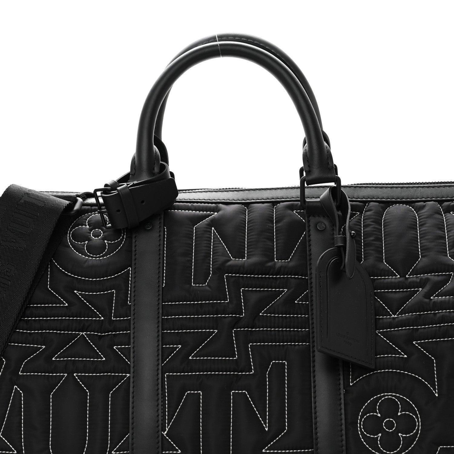 Louis Vuitton Nylon Embroidered Keepall Bandouliere 50 Black Banlieue91