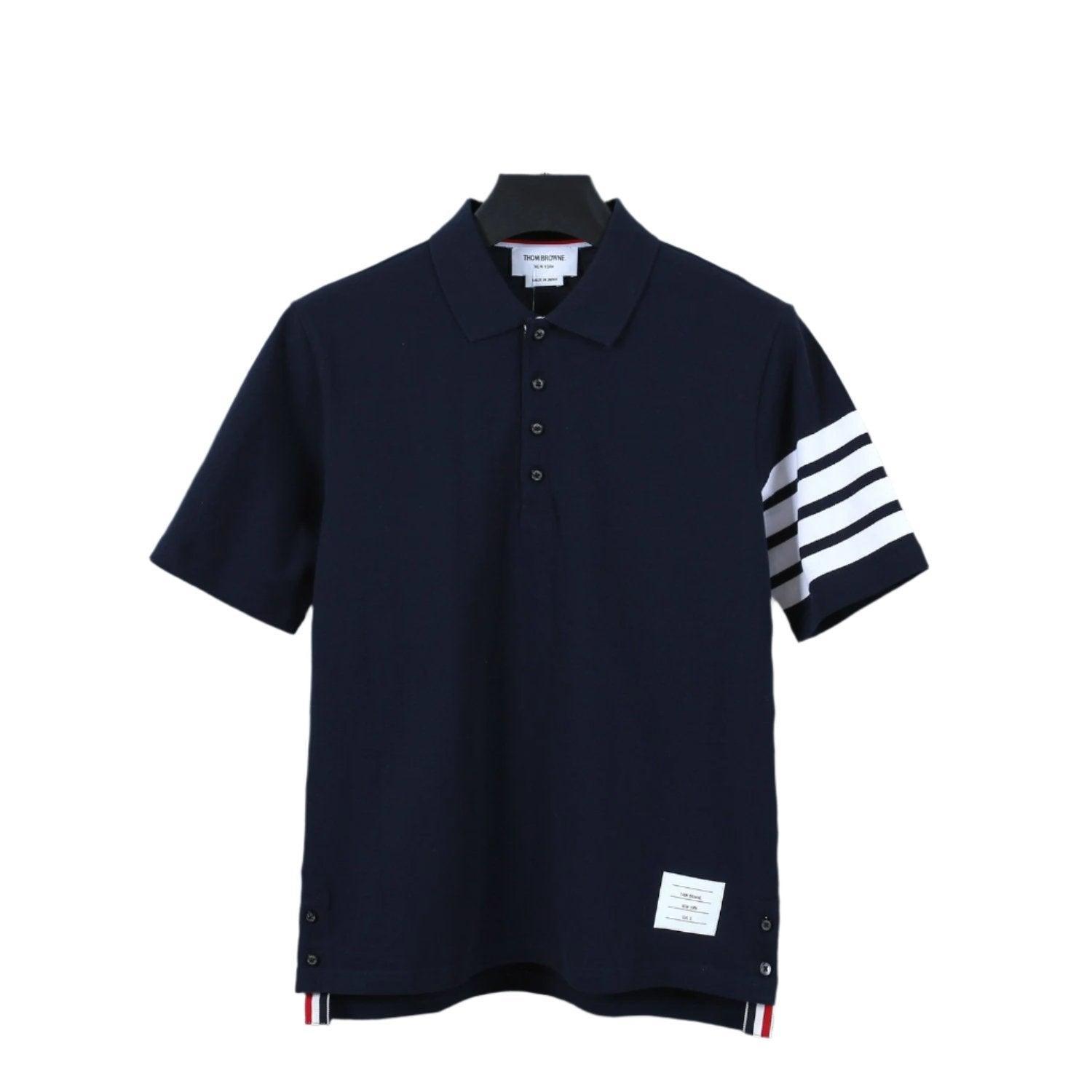 Thom Browne Navy Blue T-Shirt with Collar Banlieue91