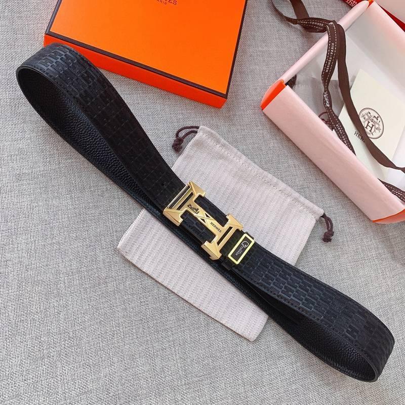 Hermès Men's Black Leather Belt with Iconic 'H' Gold Buckle - Timeless Luxury Accessory Banlieue91