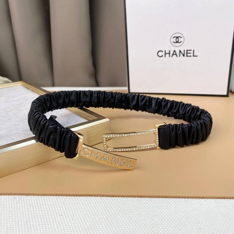 Chanel Logo Buckle Elastic Belt Leather with Metal and Crystals 'Black' Banlieue91