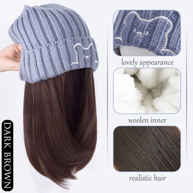 Beanie Hat Synthetic Short Wig Hat with Hair Extension Natural Hair Color Black Brown Wigs for Women Wool Product Wigs For Black Women Cosplay Wigs For Women Stevvex