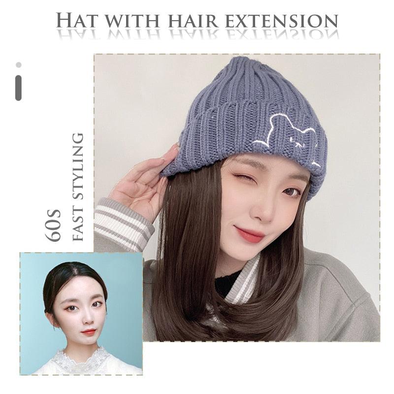 Beanie Hat Synthetic Short Wig Hat with Hair Extension Natural Hair Color Black Brown Wigs for Women Wool Product Wigs For Black Women Cosplay Wigs For Women Stevvex