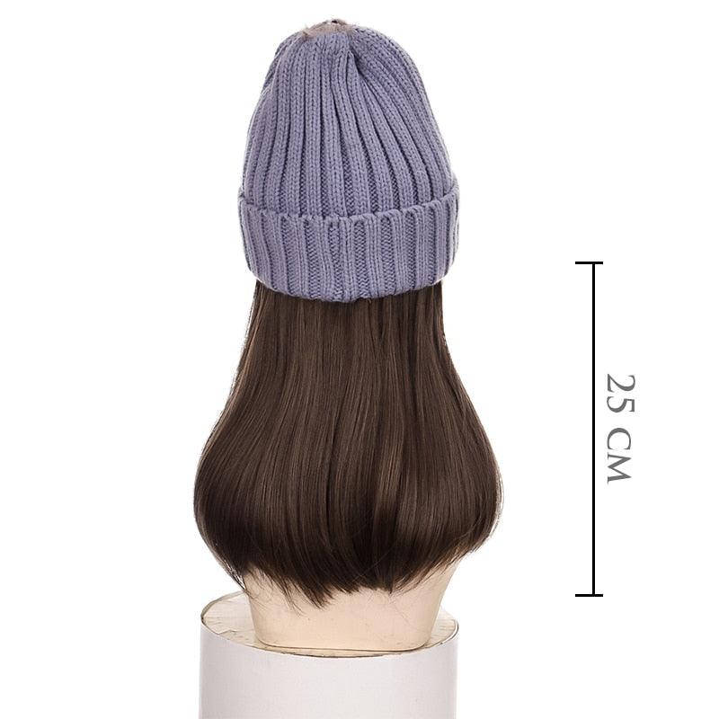 Beanie Hat Synthetic Short Wig Hat with Hair Extension Natural Hair Color Black Brown Wigs for Women Wool Product Wigs For Black Women Cosplay Wigs For Women Stevvex
