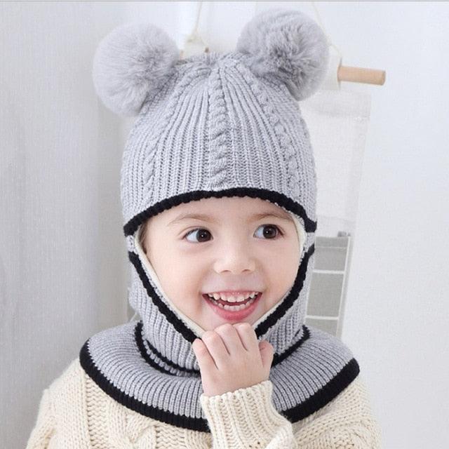 Beanies Baby Hat Pompon Winter Hat For Children Kids Balaclava Cap Knitted For Boys Girls Solid Color Warmer Beanie Caps Kids Winter Pompom Hat Knitted Ski Beanie Hat Double Pompom Beanie Cap for Girls Boys Kids Beanie Winter Hat Baby Kids Infant Toddler Stevvex