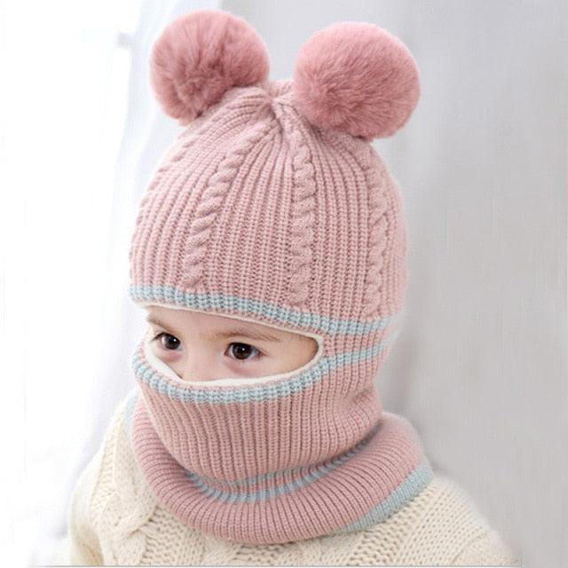 Beanies Baby Hat Pompon Winter Hat For Children Kids Balaclava Cap Knitted For Boys Girls Solid Color Warmer Beanie Caps Kids Winter Pompom Hat Knitted Ski Beanie Hat Double Pompom Beanie Cap for Girls Boys Kids Beanie Winter Hat Baby Kids Infant Toddler Stevvex