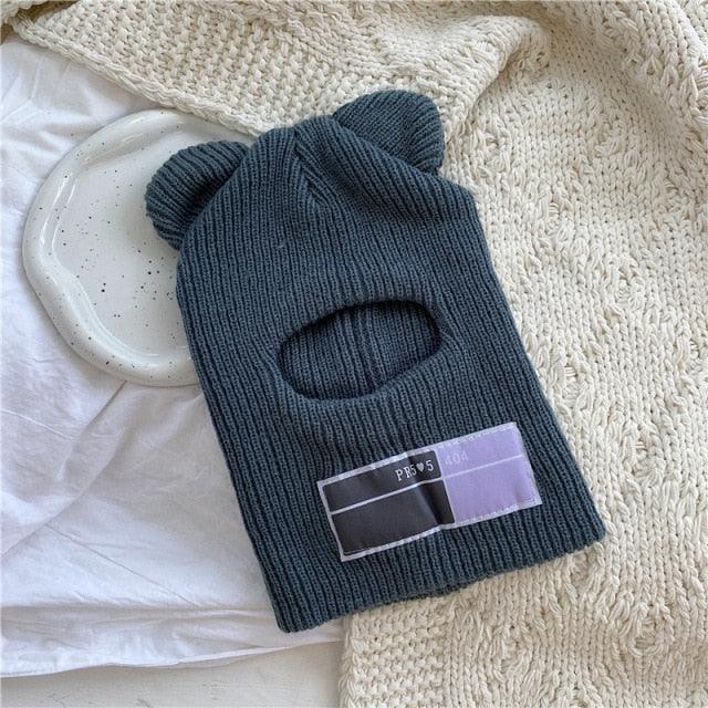 Bear Ears Balaclava Ladies 1 Hole Ski Mask Handmade Crochet Full Face Wooly Hat Cute Girl Winter Streetwear Warm Beanie Knitted Ski Full Face Covering Adult Winter Balaclava for Outdoor Sports Weather Balaclava Ski Mask for Men Windproof Thermal Beanie Stevvex