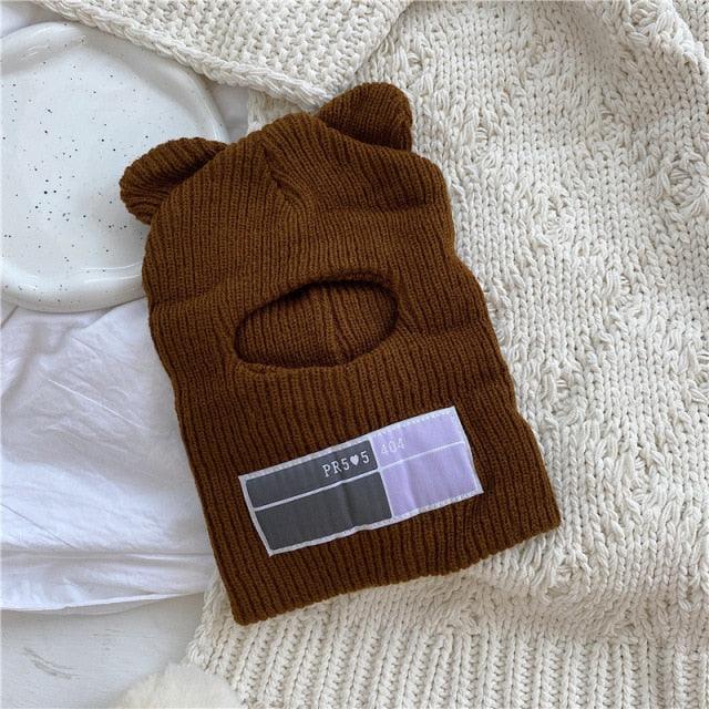 Bear Ears Balaclava Ladies 1 Hole Ski Mask Handmade Crochet Full Face Wooly Hat Cute Girl Winter Streetwear Warm Beanie Knitted Ski Full Face Covering Adult Winter Balaclava for Outdoor Sports Weather Balaclava Ski Mask for Men Windproof Thermal Beanie Stevvex