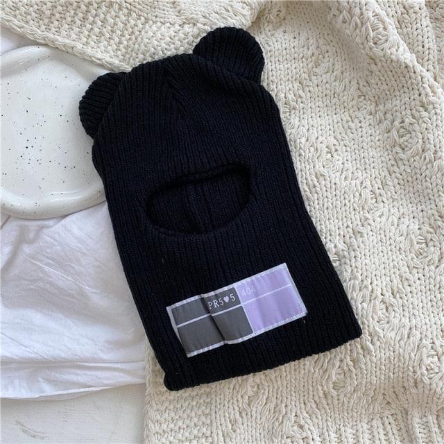 Bear Ears Balaclava Ladies 1 Hole Ski Mask Handmade Crochet Full Face Wooly Hat Cute Girl Winter Streetwear Warm Beanie Knitted Ski Full Face Covering Adult Winter Balaclava for Outdoor Sports Weather Balaclava Ski Mask for Men Windproof Thermal Beanie Stevvex