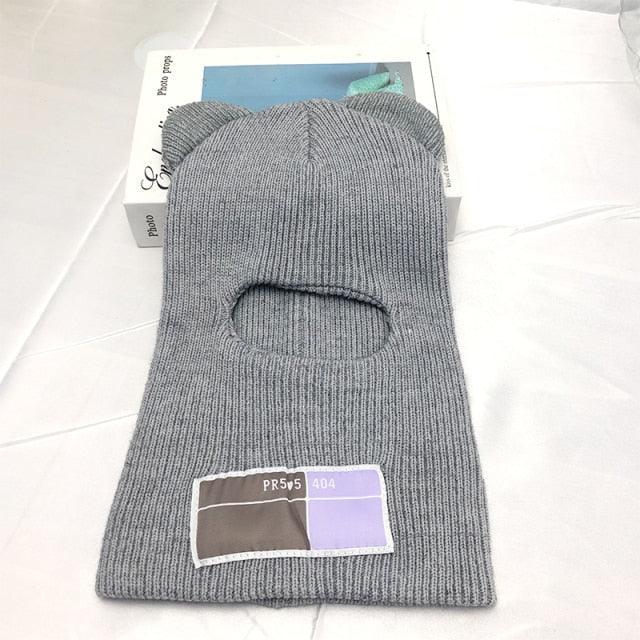 Bear Ears Balaclava Ladies 1 Hole Ski Mask Handmade Crochet Full Face Wooly Hat Cute Girl Winter Streetwear Warm Beanie Knitted Ski Full Face Covering Adult Winter Balaclava for Outdoor Sports Weather Balaclava Ski Mask for Men Windproof Thermal Beanie Stevvex