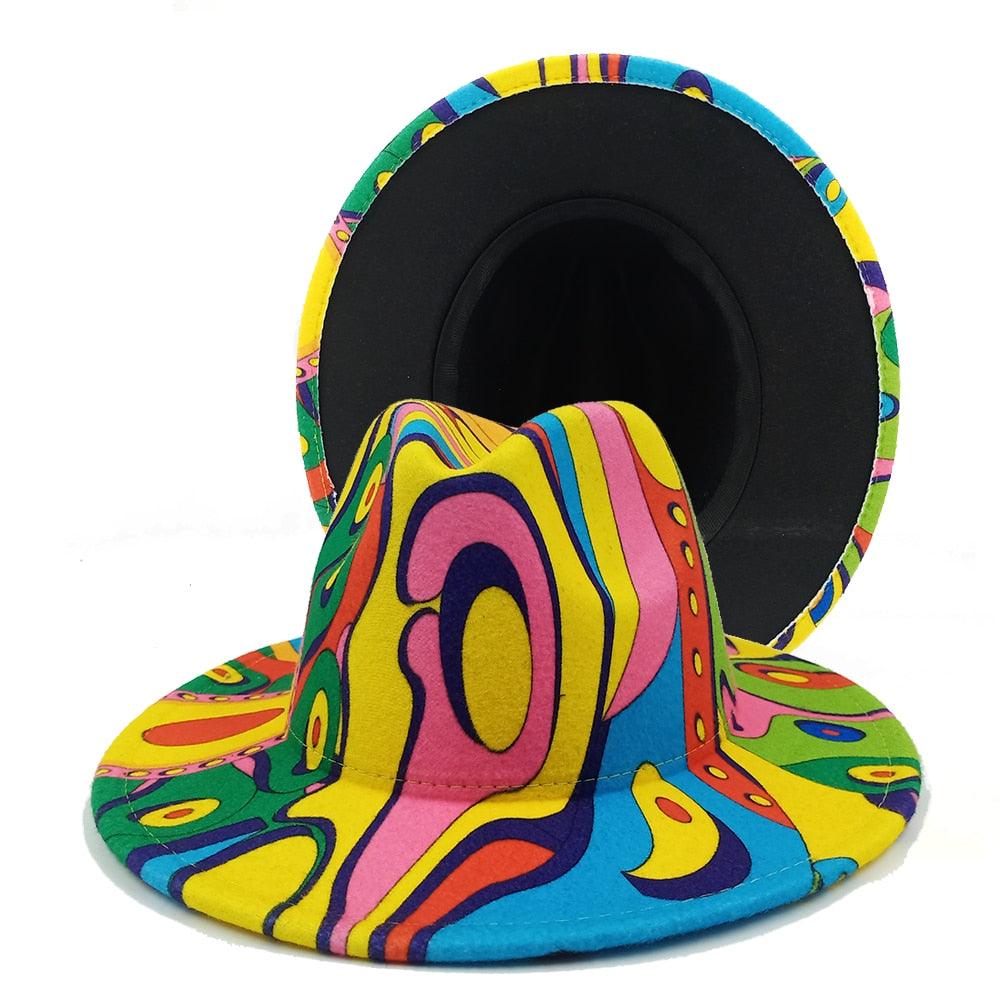 Beautiful Two Tone Luxury Fedora Hat Men's and Women's Hat Unique Retro Design Men's Fedoras Hat Colorful Fedoras Jazz Cap Elegant Soft Hat Wide Brim Party Hats 56-58CM Stevvex
