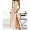Beige One Shoulder High Split Cocktail Maxi Dress