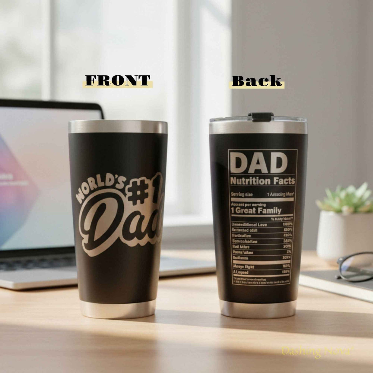 Personalized Best Dad Ever Nutrition Facts Tumbler 20oz Stainless Steel Coffee Cup Dashing Nova