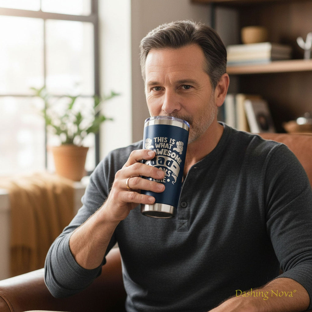 Personalized Best Dad Ever Nutrition Facts Tumbler 20oz Stainless Steel Coffee Cup Dashing Nova