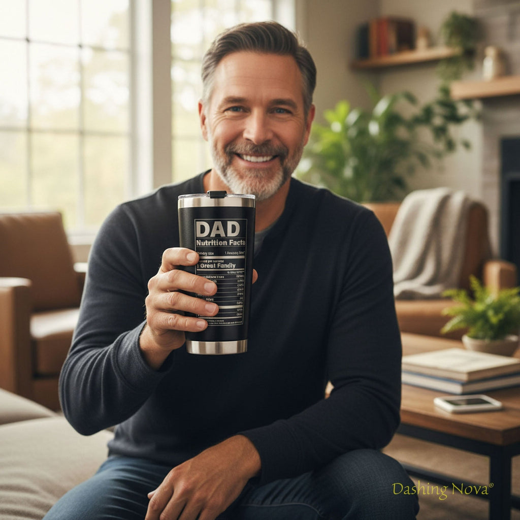 Personalized Best Dad Ever Nutrition Facts Tumbler 20oz Stainless Steel Coffee Cup Dashing Nova