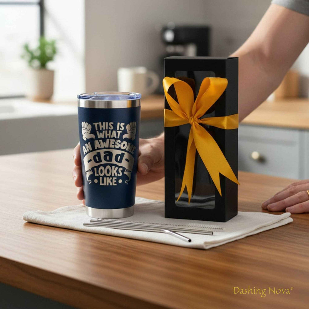 Personalized Best Dad Ever Nutrition Facts Tumbler 20oz Stainless Steel Coffee Cup Dashing Nova