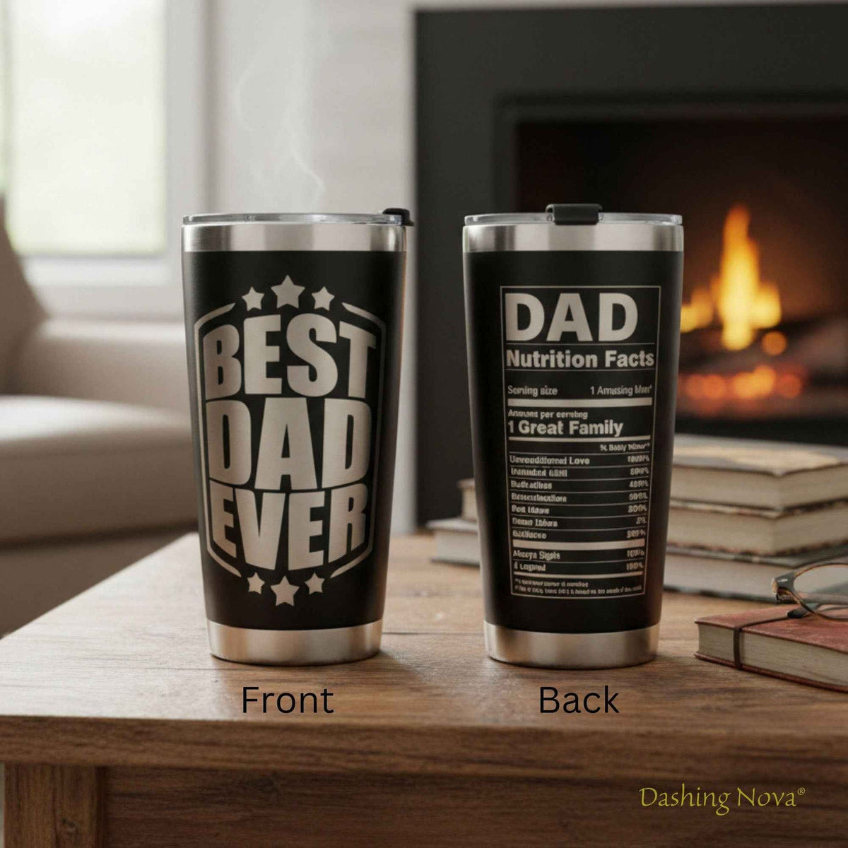 Personalized Best Dad Ever Nutrition Facts Tumbler 20oz Stainless Steel Coffee Cup Dashing Nova