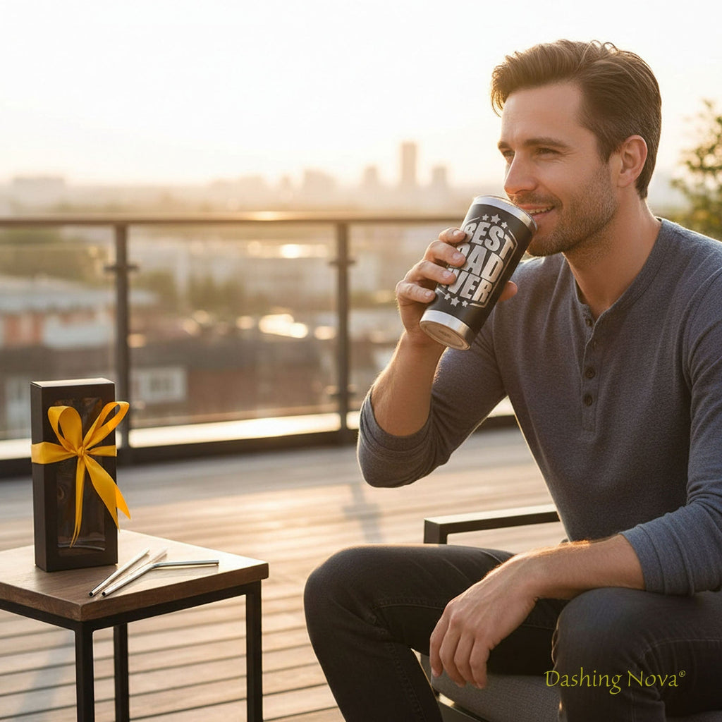 Personalized Best Dad Ever Nutrition Facts Tumbler 20oz Stainless Steel Coffee Cup Dashing Nova