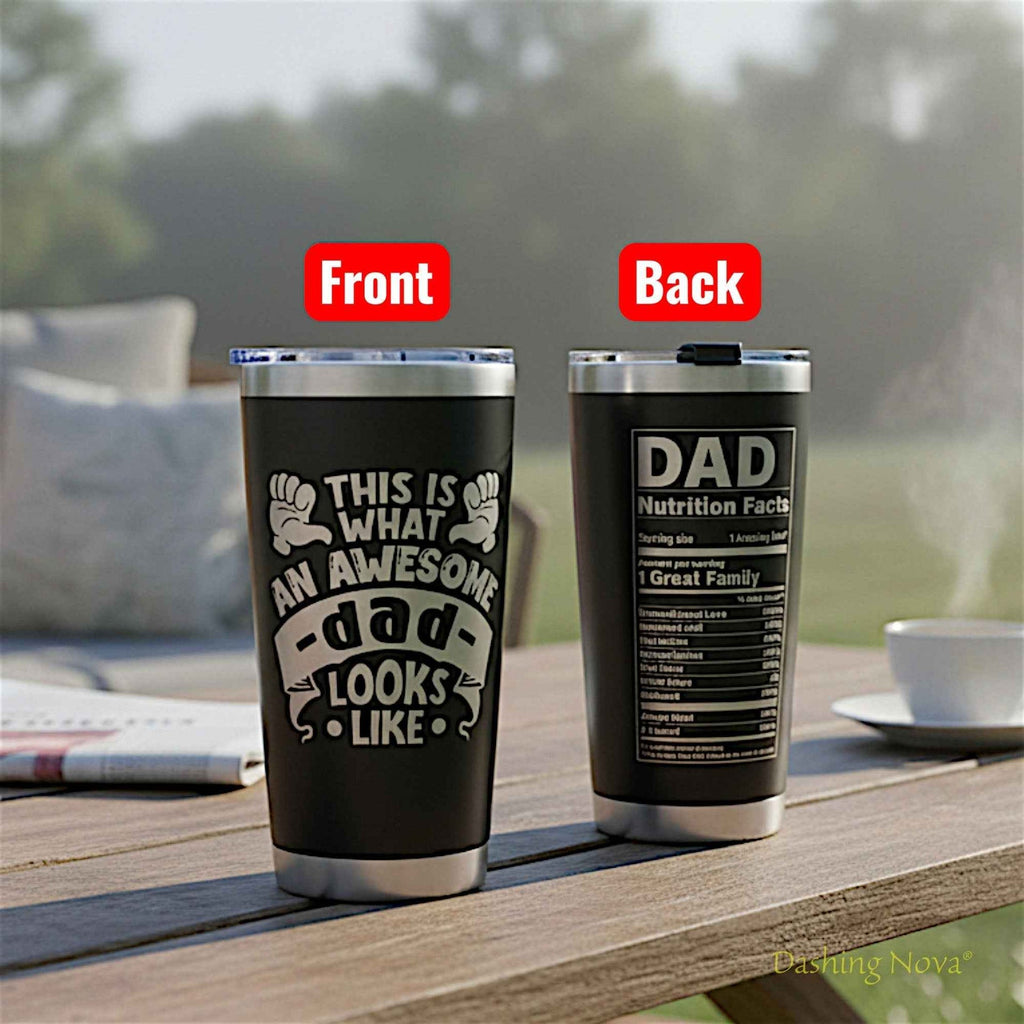 Personalized Best Dad Ever Nutrition Facts Tumbler 20oz Stainless Steel Coffee Cup Dashing Nova