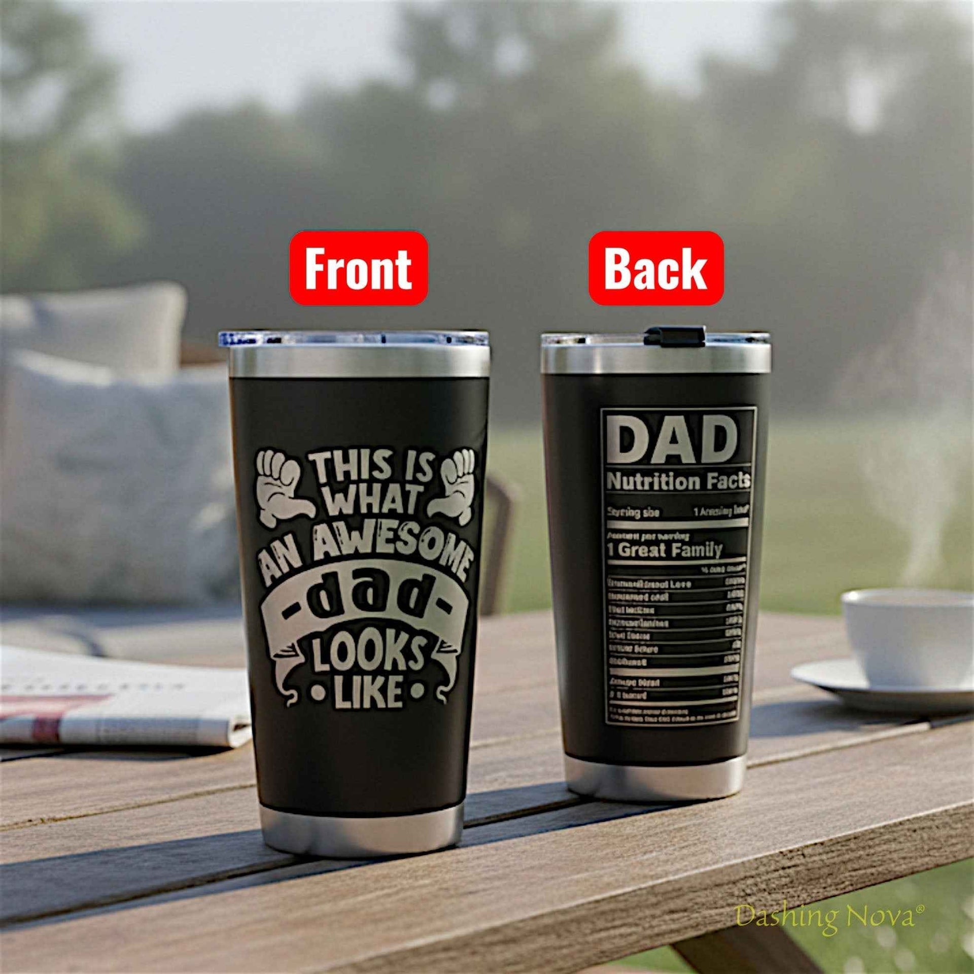 Personalized Best Dad Ever Nutrition Facts Tumbler 20oz Stainless Steel Coffee Cup Dashing Nova