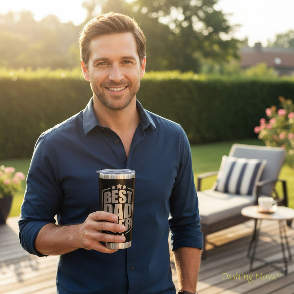 Personalized Best Dad Ever Nutrition Facts Tumbler 20oz Stainless Steel Coffee Cup Dashing Nova