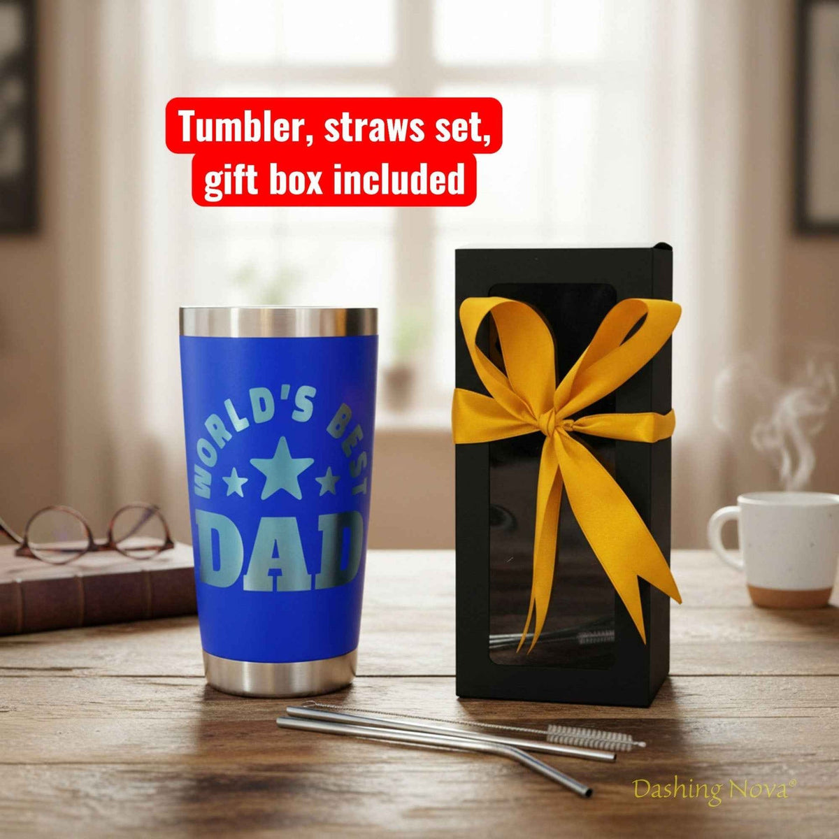 Personalized Best Dad Ever Nutrition Facts Tumbler 20oz Stainless Steel Coffee Cup Dashing Nova
