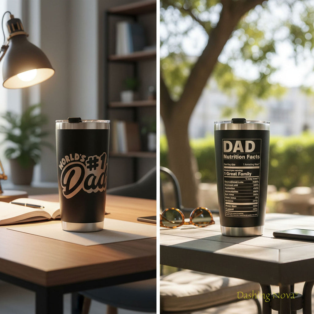 Personalized Best Dad Ever Nutrition Facts Tumbler 20oz Stainless Steel Coffee Cup Dashing Nova