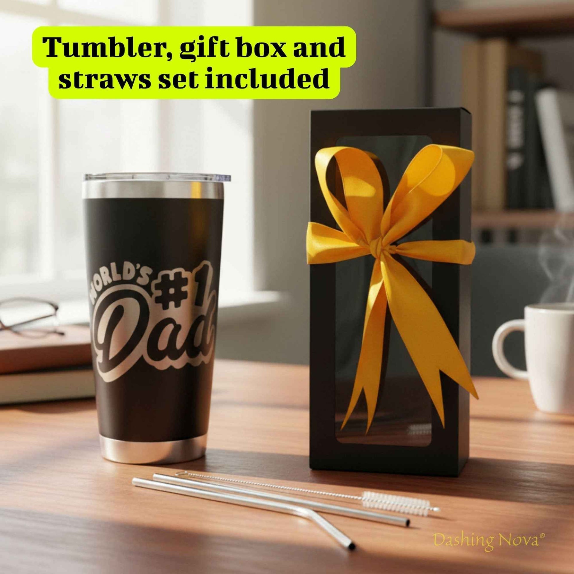 Personalized Best Dad Ever Nutrition Facts Tumbler 20oz Stainless Steel Coffee Cup Dashing Nova