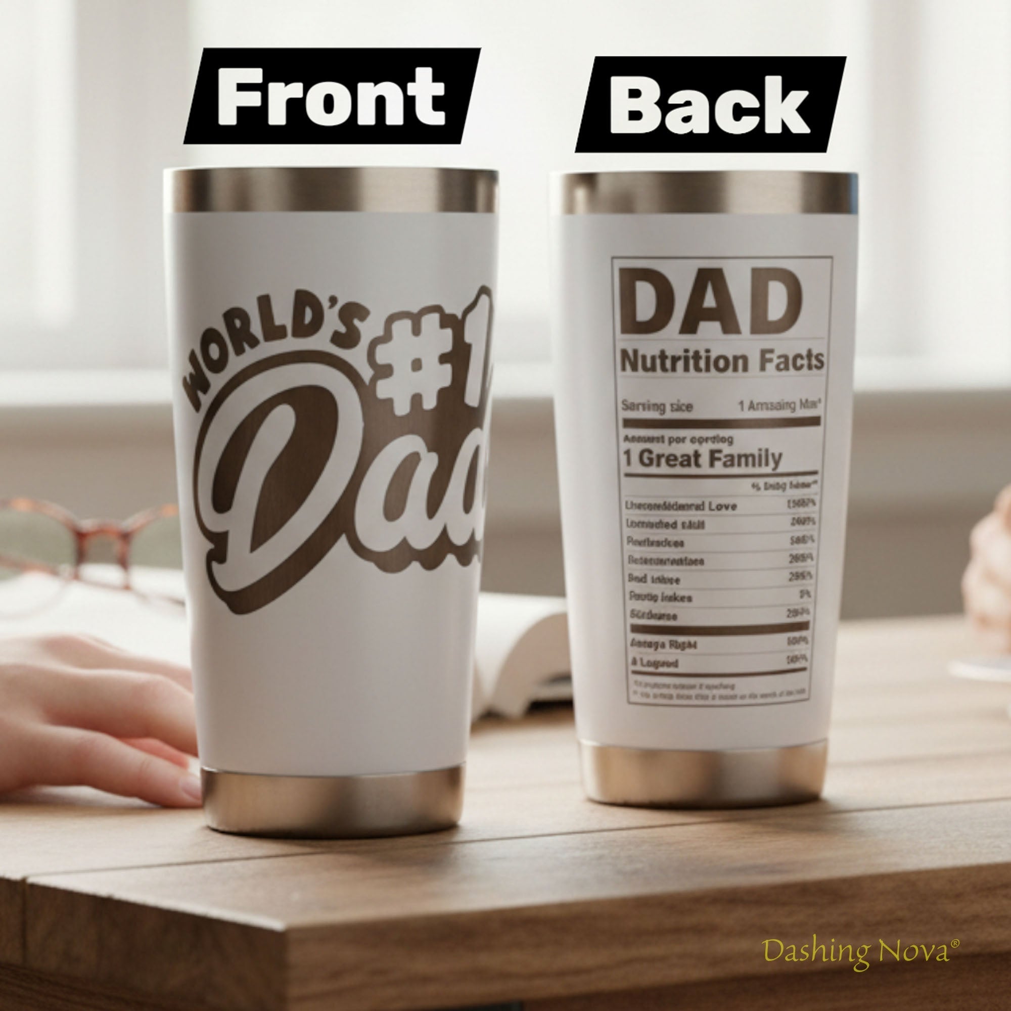 Personalized Best Dad Ever Nutrition Facts Tumbler 20oz Stainless Steel Coffee Cup