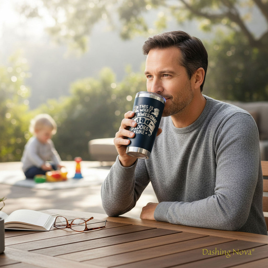 Personalized Best Dad Ever Nutrition Facts Tumbler 20oz Stainless Steel Coffee Cup