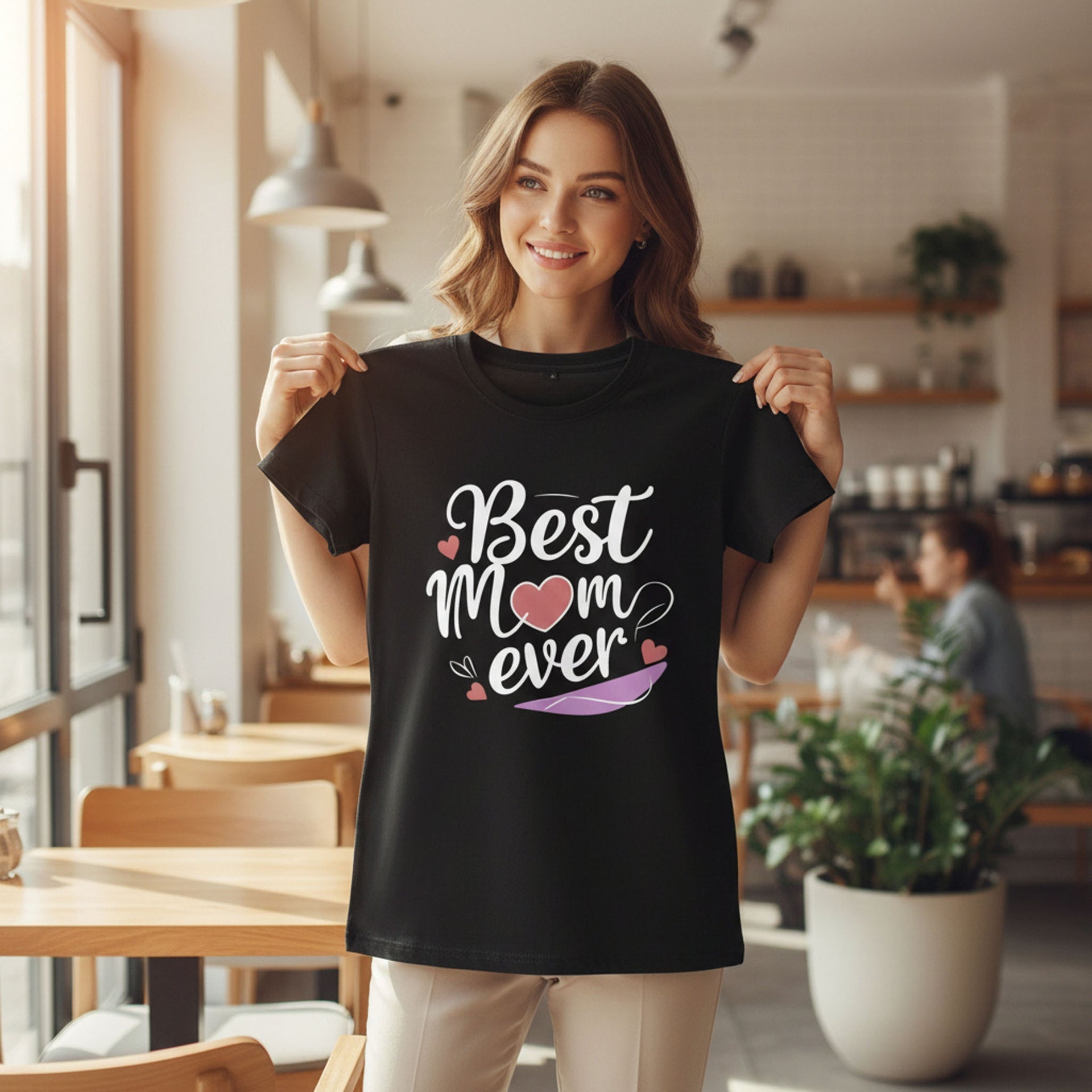 Cursive Graphic Best Mom Ever T-Shirt 100% Cotton Soft Breathable Top