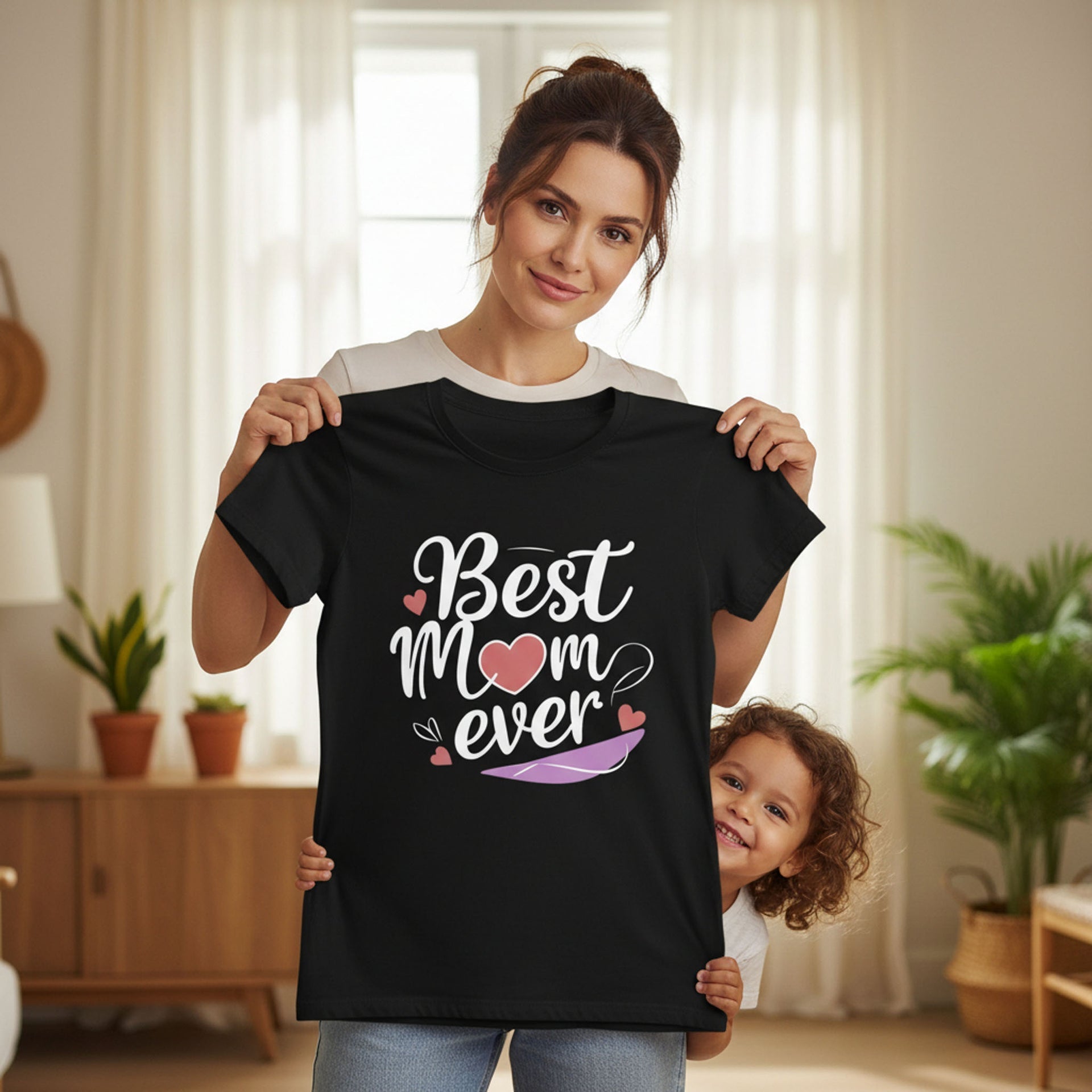 Cursive Graphic Best Mom Ever T-Shirt 100% Cotton Soft Breathable Top