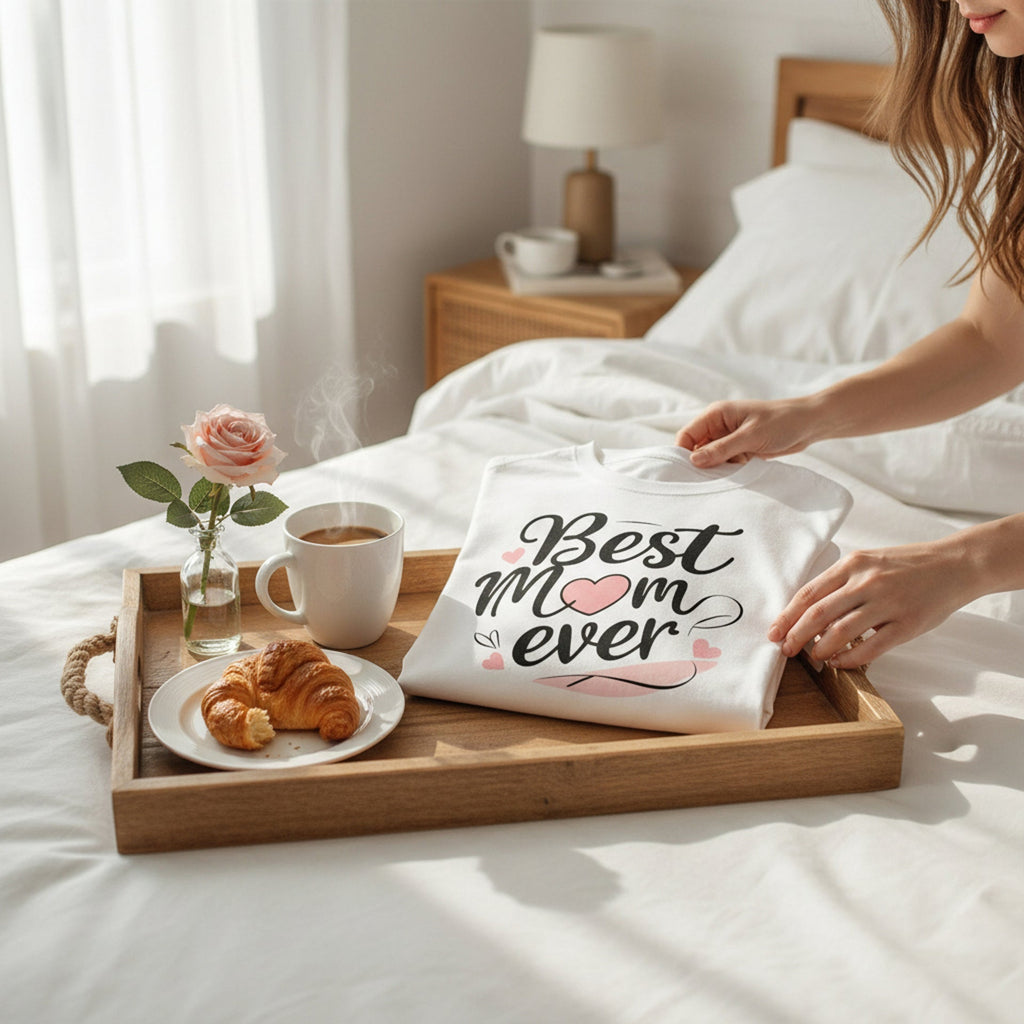 Cursive Graphic Best Mom Ever T-Shirt 100% Cotton Soft Breathable Top