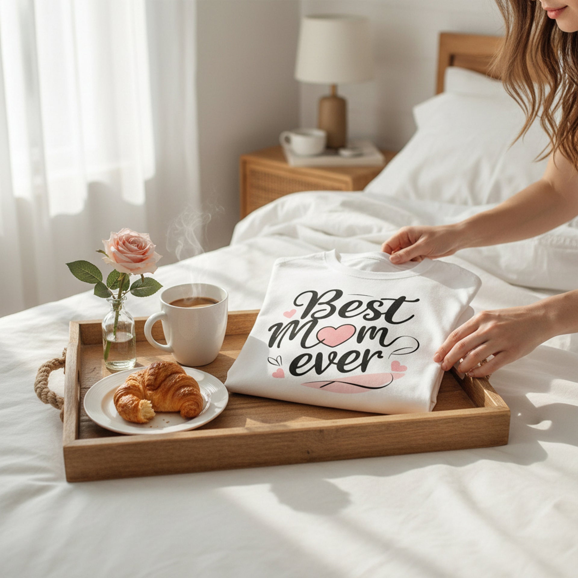 Cursive Graphic Best Mom Ever T-Shirt 100% Cotton Soft Breathable Top