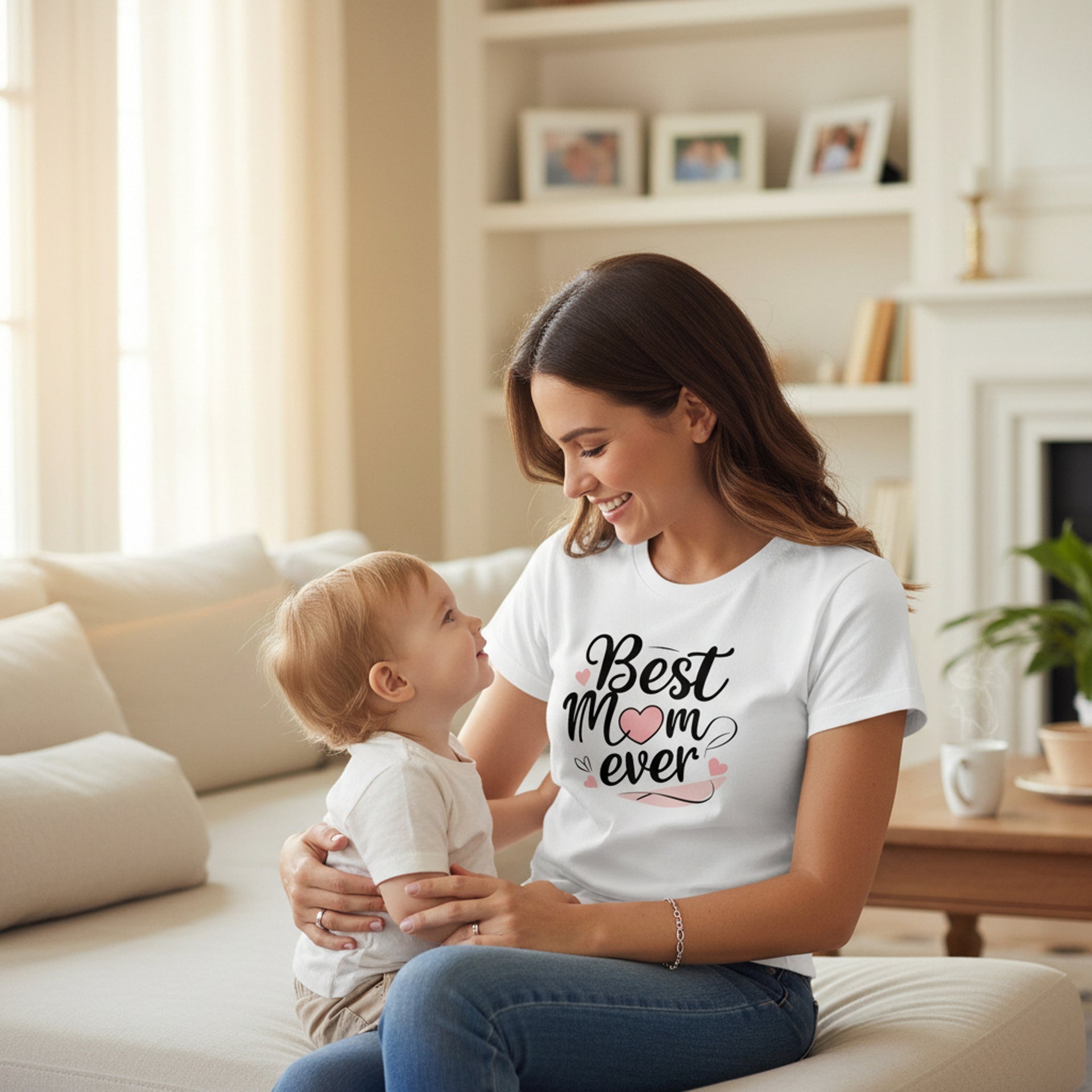 Cursive Graphic Best Mom Ever T-Shirt 100% Cotton Soft Breathable Top