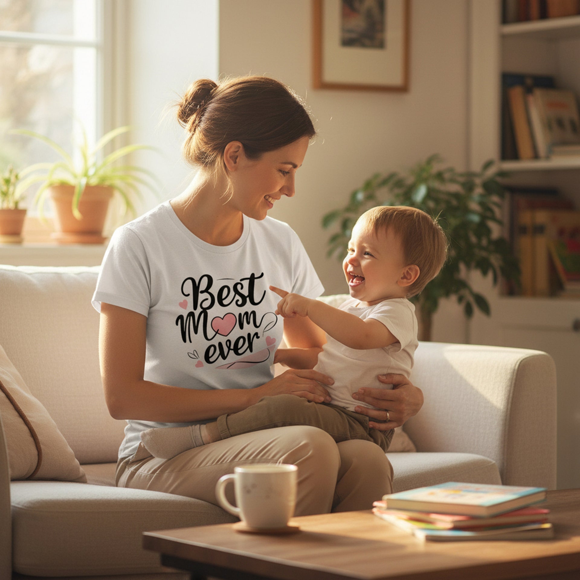 Cursive Graphic Best Mom Ever T-Shirt 100% Cotton Soft Breathable Top