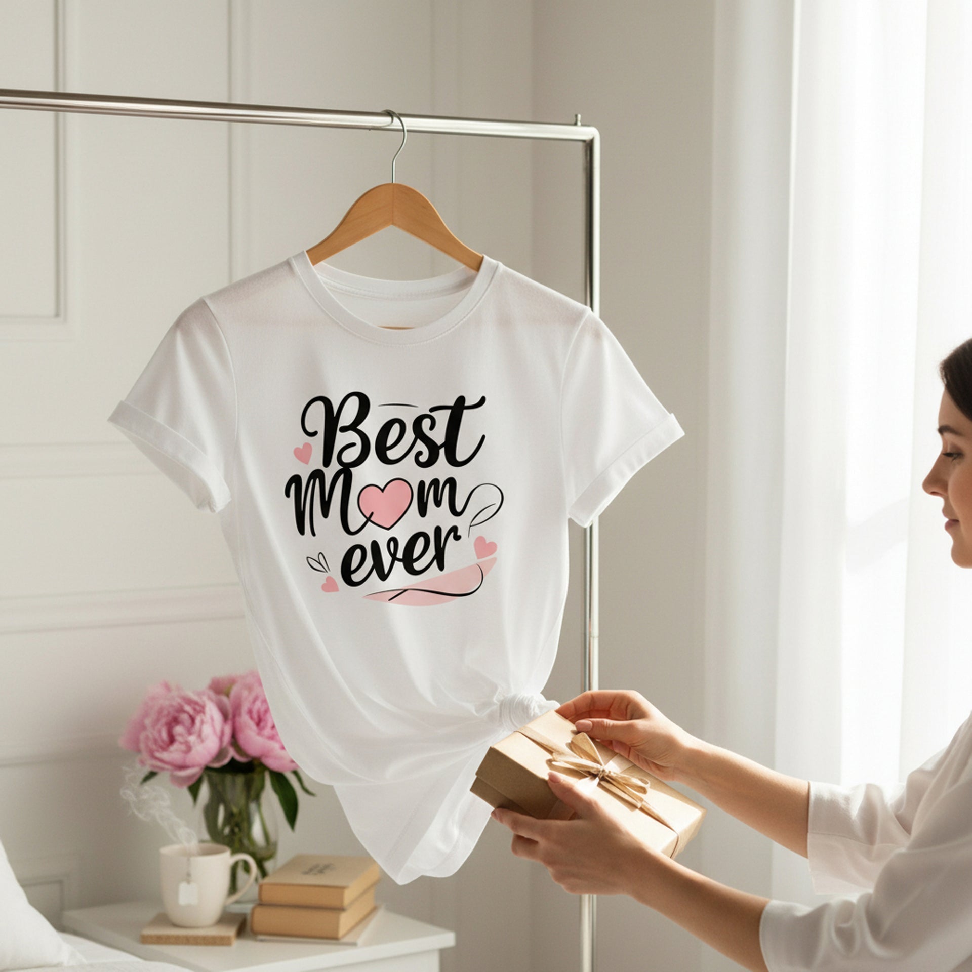Cursive Graphic Best Mom Ever T-Shirt 100% Cotton Soft Breathable Top