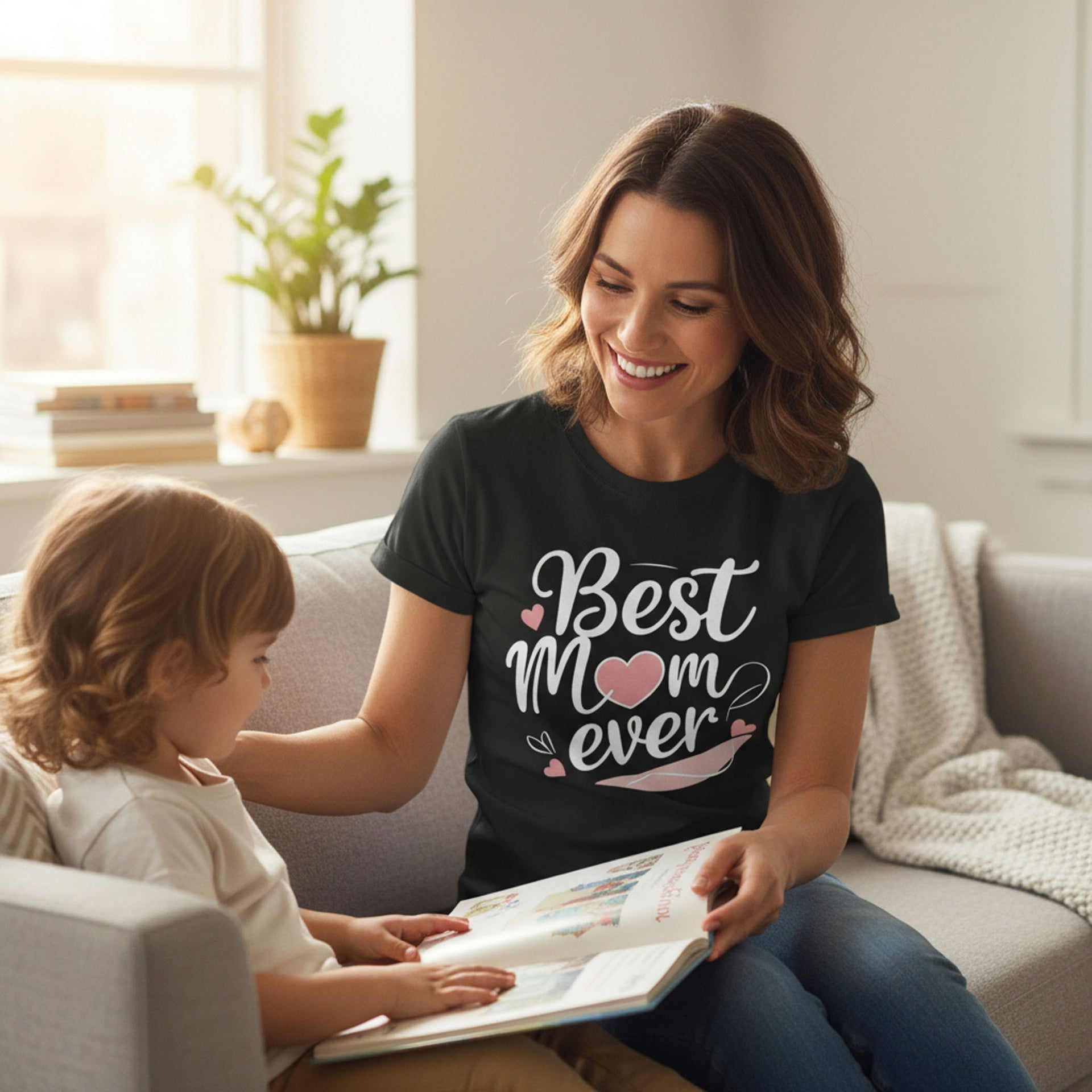 Cursive Graphic Best Mom Ever T-Shirt 100% Cotton Soft Breathable Top