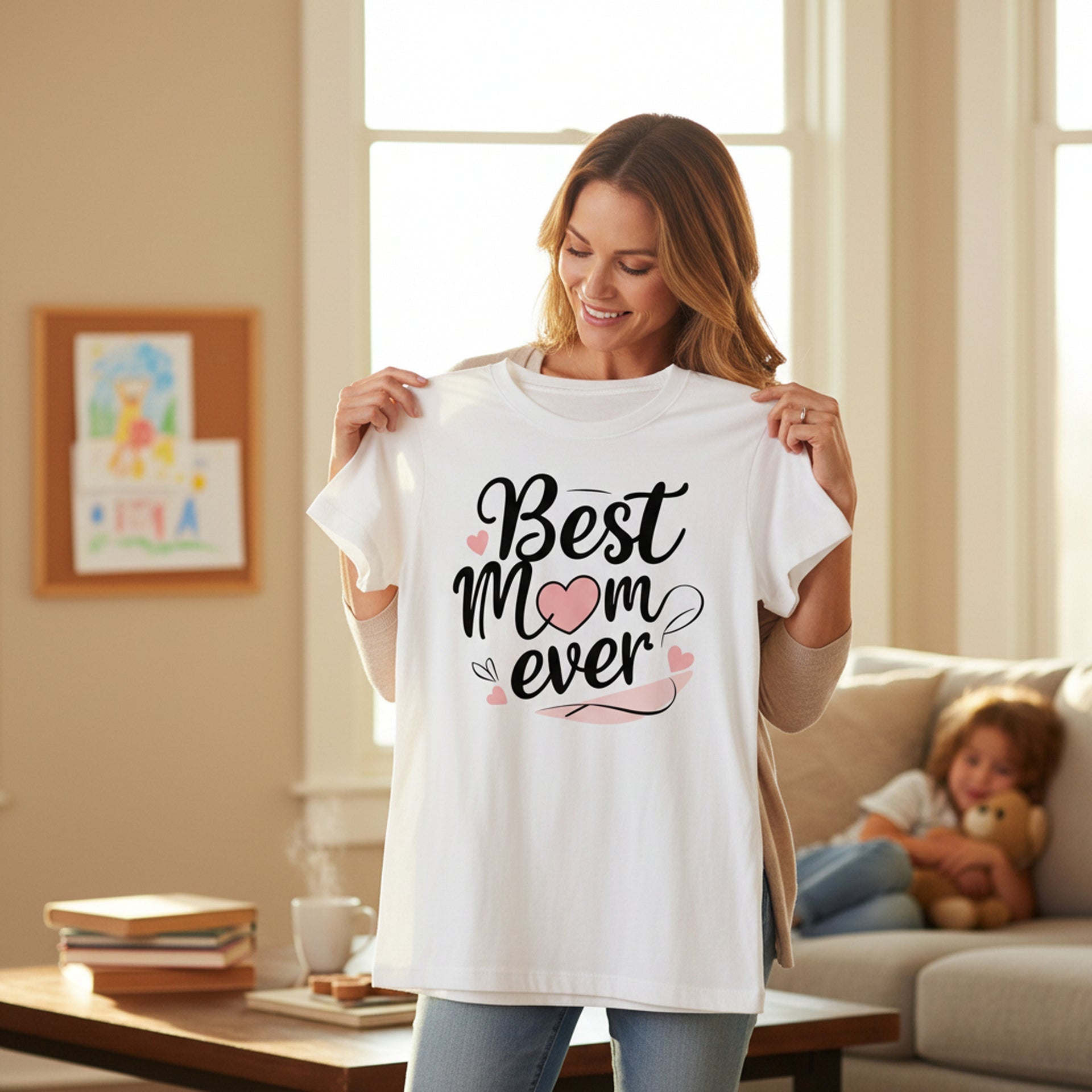 Cursive Graphic Best Mom Ever T-Shirt 100% Cotton Soft Breathable Top