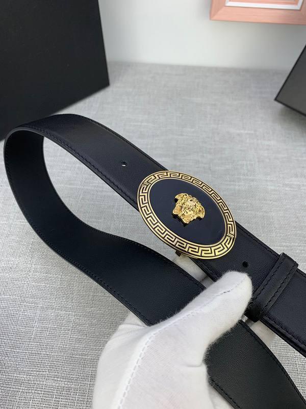 Versace Black Leather Vitello Belt Gold Medallion Buckle Banlieue91