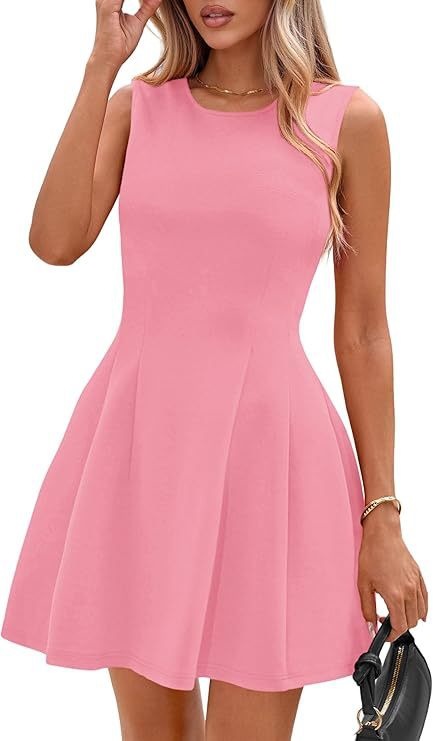 Sleeveless Solid Color Pleated Dress | Flared Midi Casual FitiqueFit
