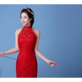 Big Red Wedding Dress Lace Mermaid High Neck